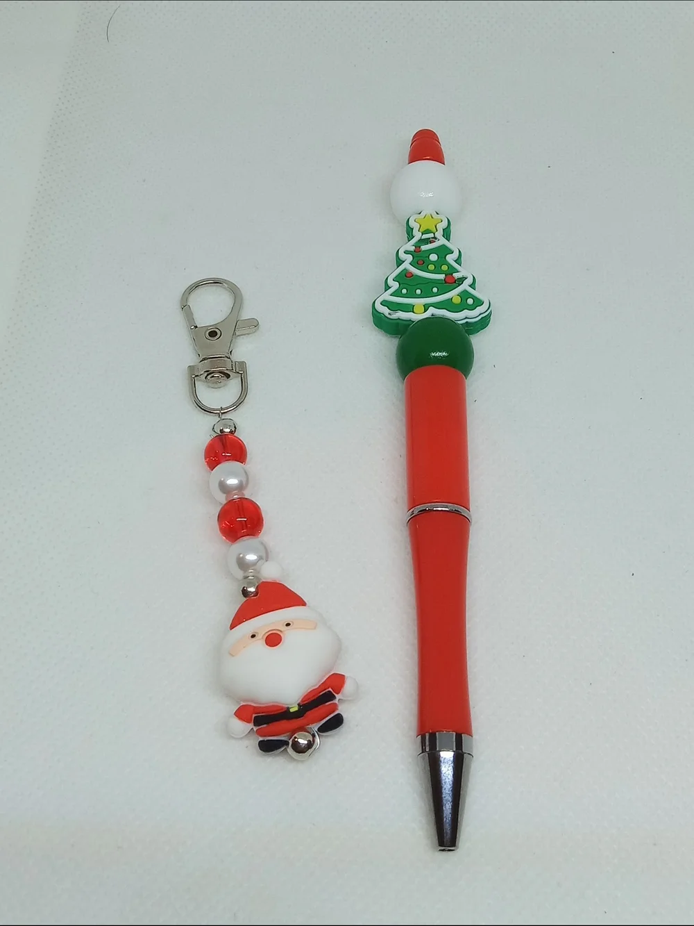 Christmas Tree & Santa Stylus Pen and Keychain/Purse Charm Set New Handmade
